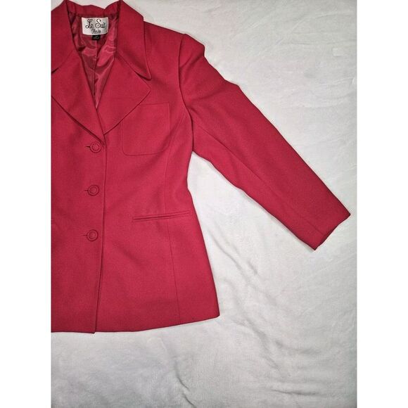 Le Suit Petite Womens 10P Dark Pink Blazer And Skirt Set - Picture 3 of 11
